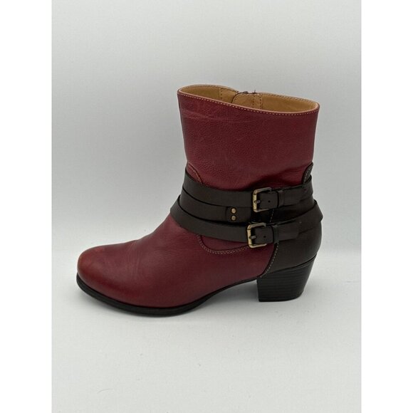 Naturalizer Womens Ankle Boots Size 7.5 Red Leather With Zipper & Buckle Detail - Picture 5 of 7